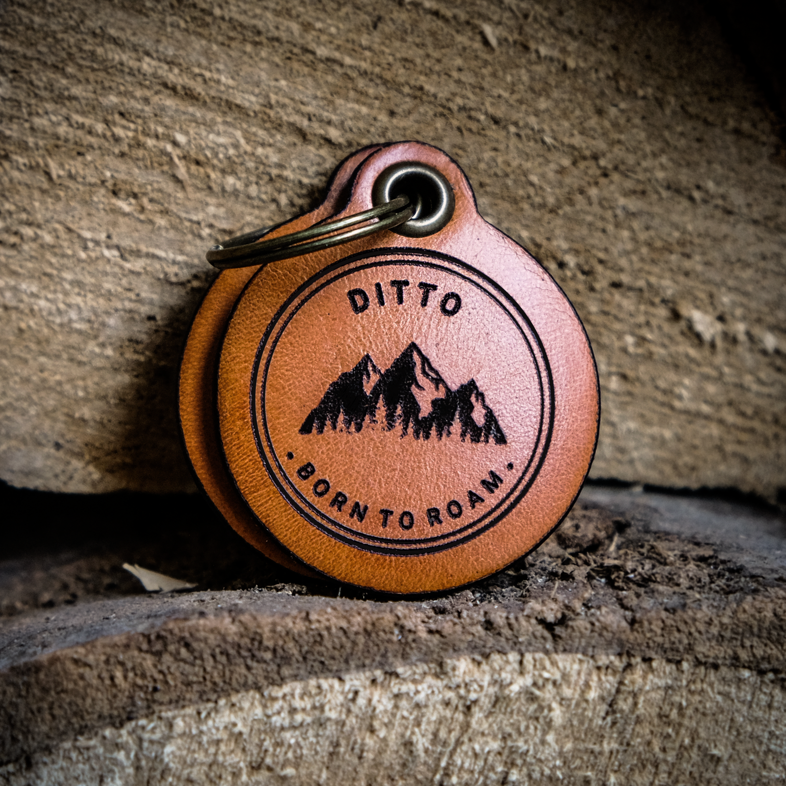 Born To Roam - Double Saddle Tan Leather ID Tag