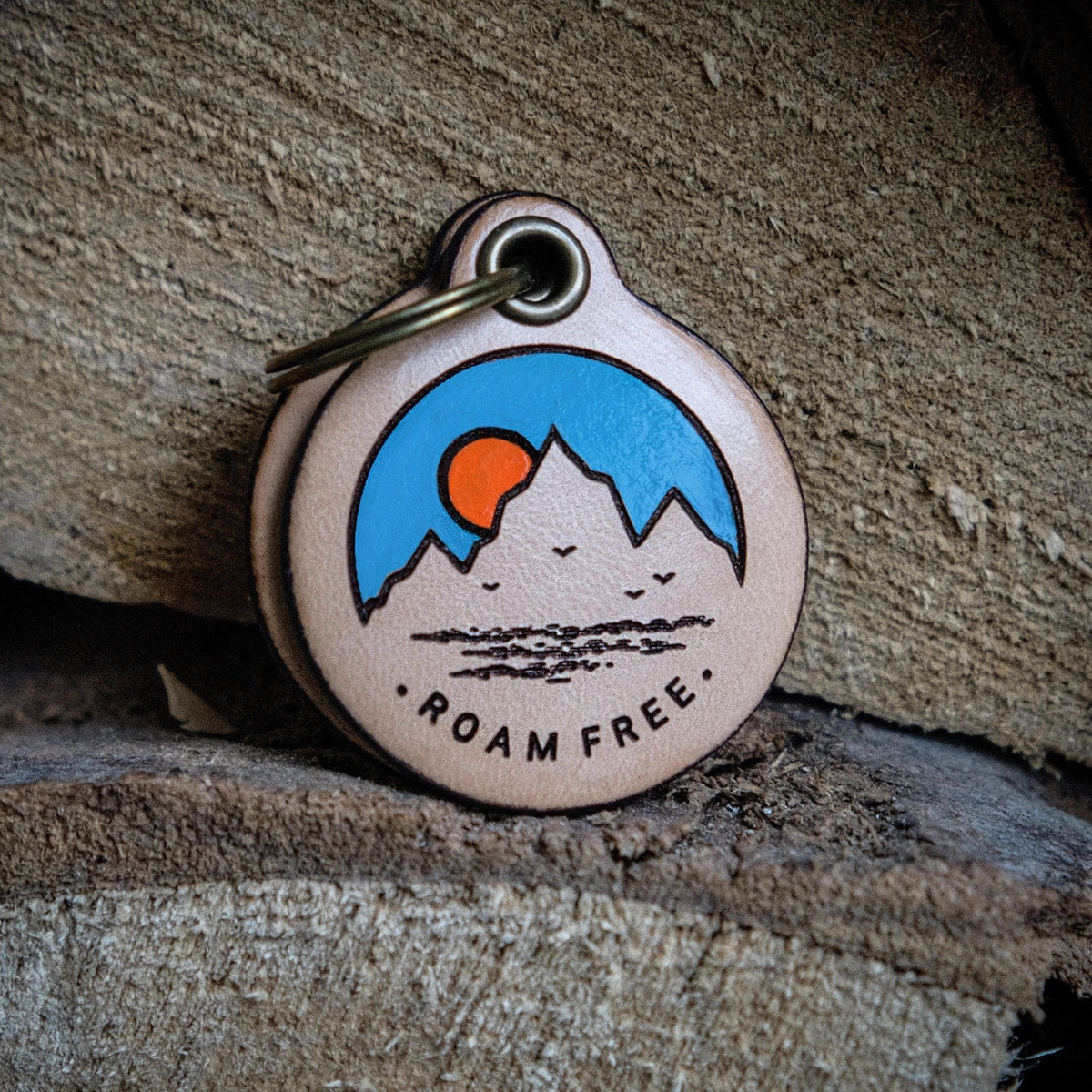 Roam Free - Painted Double Natural Leather ID Tag