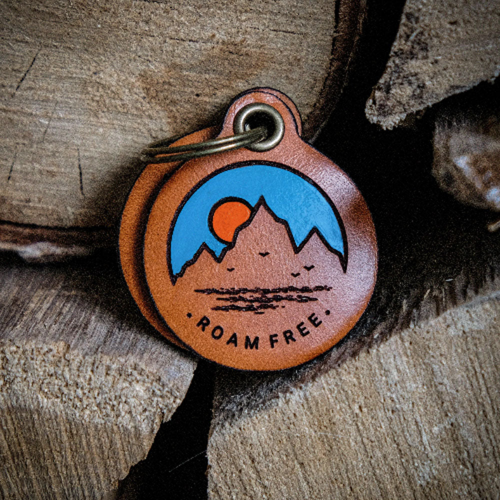 Roam Free - Painted double Saddle Tan Leather ID Tag