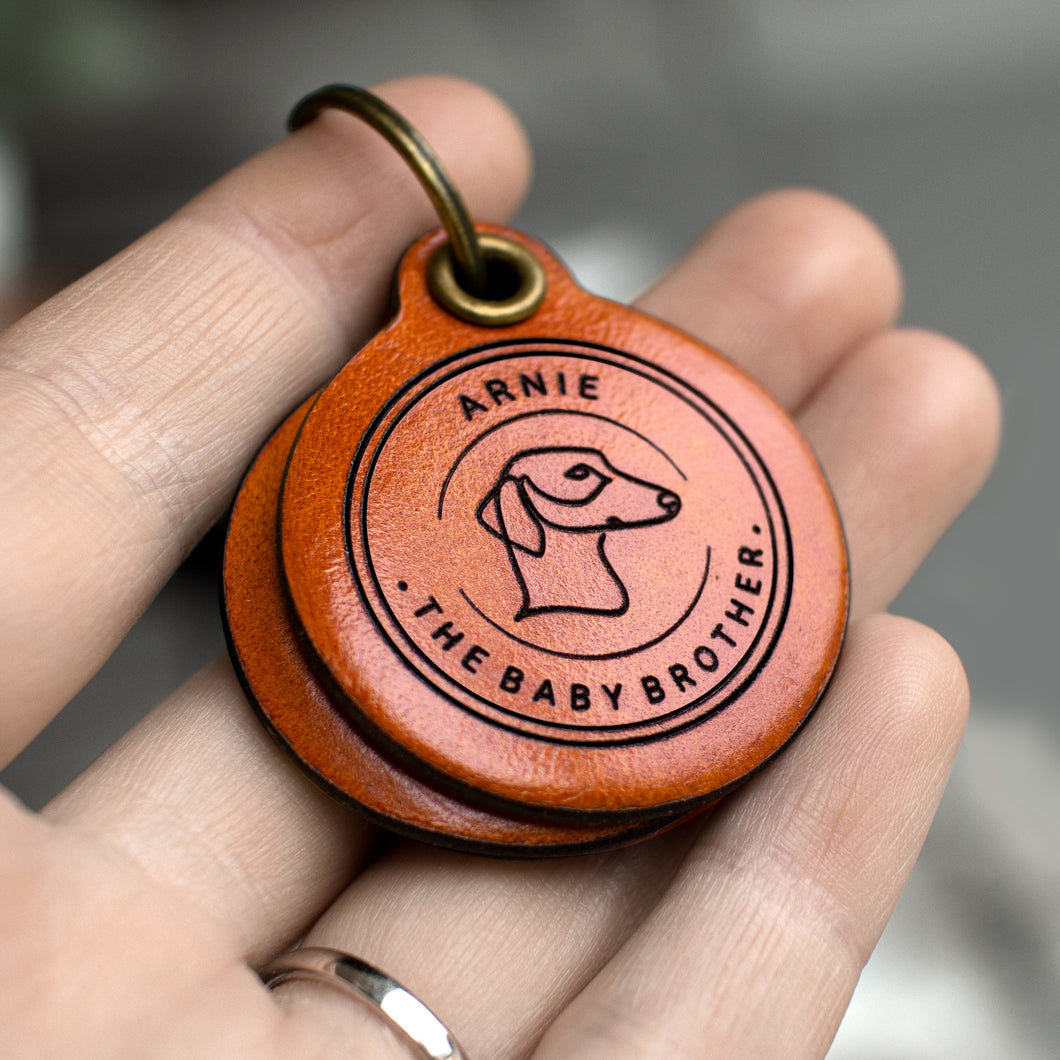 Breed specific - Saddle Tan leather - double personalized dog tag