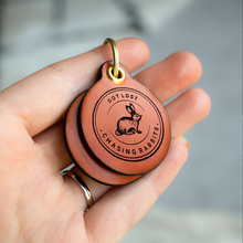 Load image into Gallery viewer, Got lost chasing rabbits - saddle tan leather - double personalised dog tag