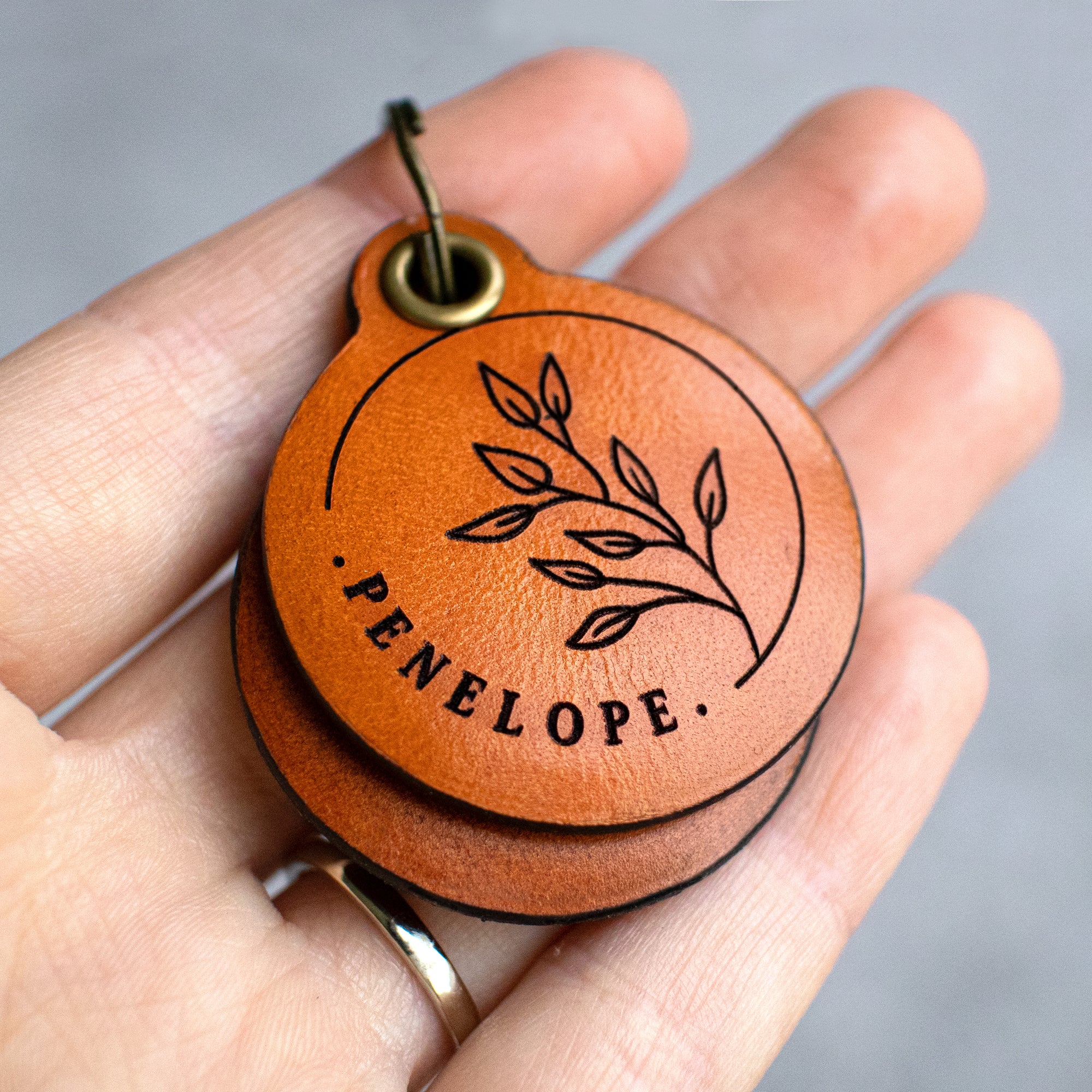 Fall Into Nature - Double Saddle Tan Leather ID Tag