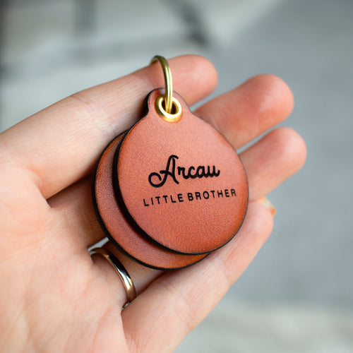 Name With Slogan / Nickname - Double Saddle Tan Leather ID Tag