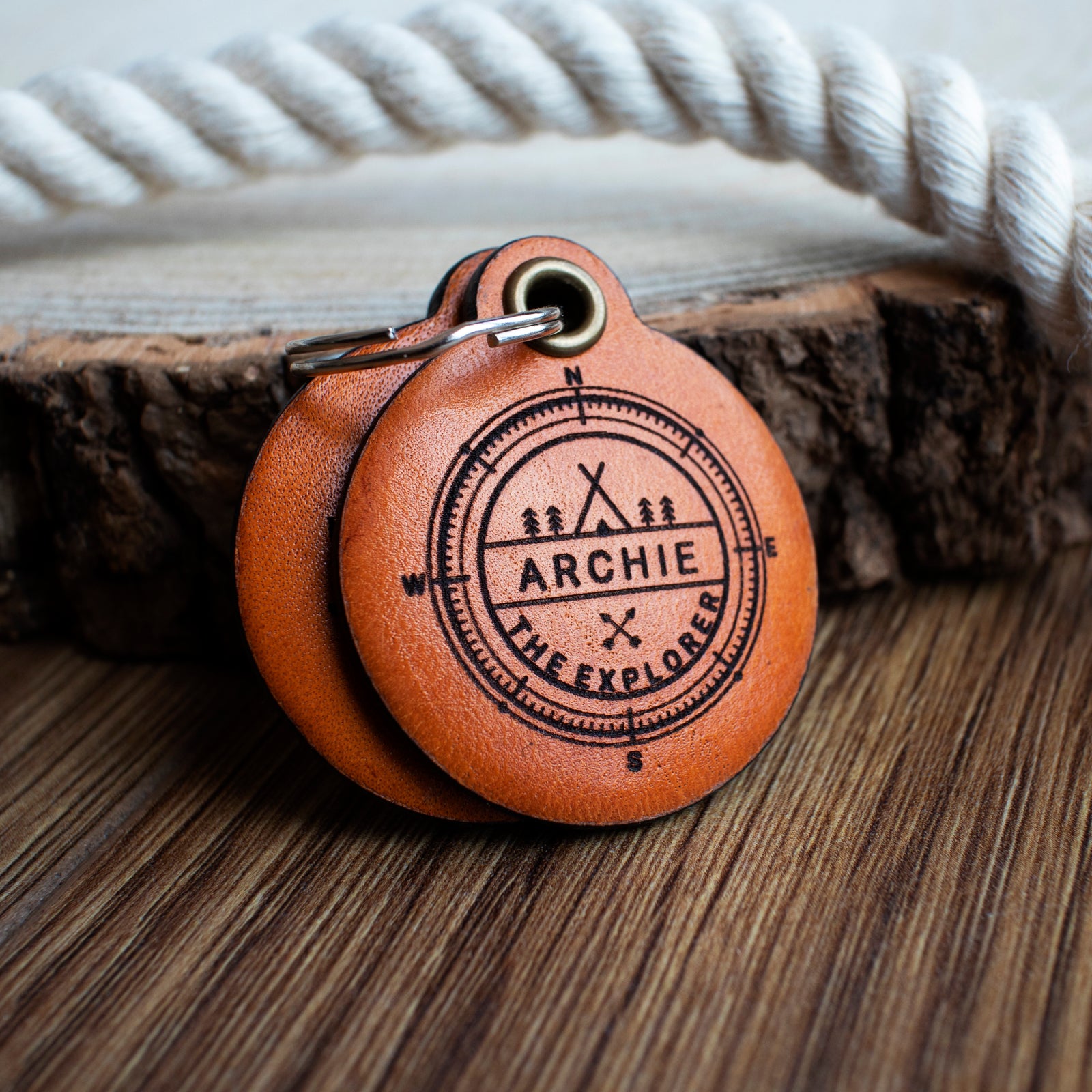 Explorer - Double Saddle Tan Leather ID Tag