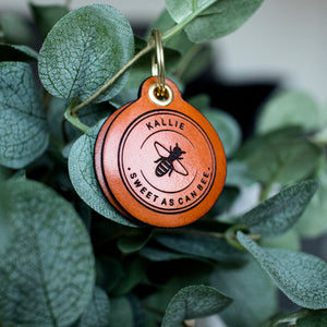 Sweet as can bee - saddle tan leather - double personalised dog tag