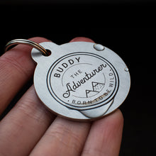 Load image into Gallery viewer, Vintage adventure themed - chunky stainless steel dog tag