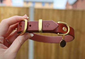 Chestnut Brown - Leather dog collar with solid brass hardware
