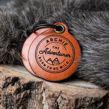 Load image into Gallery viewer, Vintage adventure themed - saddle tan leather - double personalised dog tag