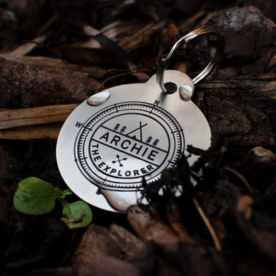 Explorer themed - chunky stainless steel dog tag