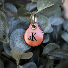 Load image into Gallery viewer, Miniature floral letter - saddle tan leather - double personalised dog tag