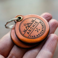 Load image into Gallery viewer, Adventure themed - saddle tan leather - double personalised dog tag