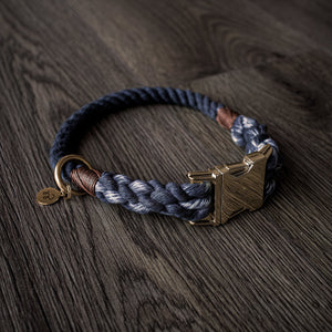 Charcoal grey - luxury 100% cotton rope collar with treat bag and charm