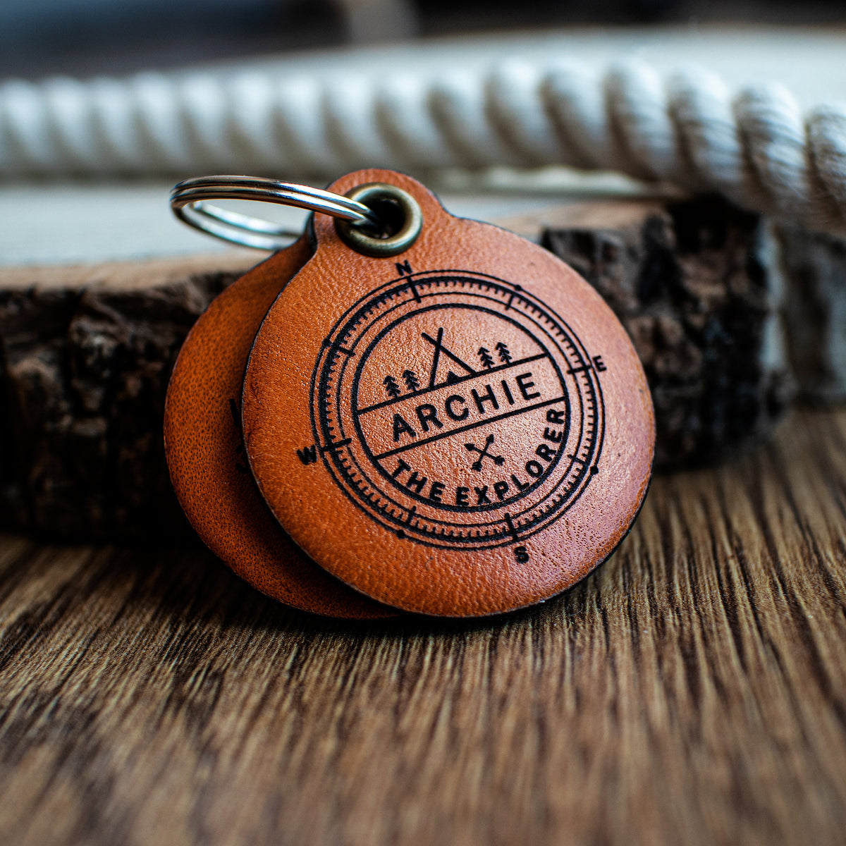 Explorer - Double Saddle Tan Leather ID Tag