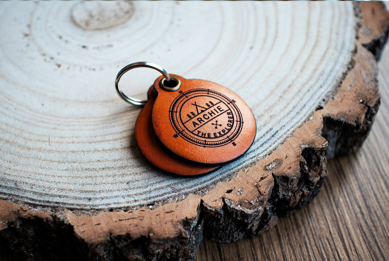 Explorer - Double Saddle Tan Leather ID Tag