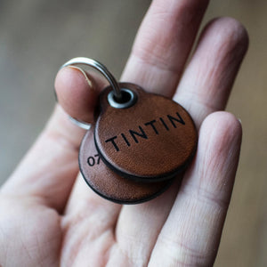 Dark brown - miniature double personalised leather dog tag