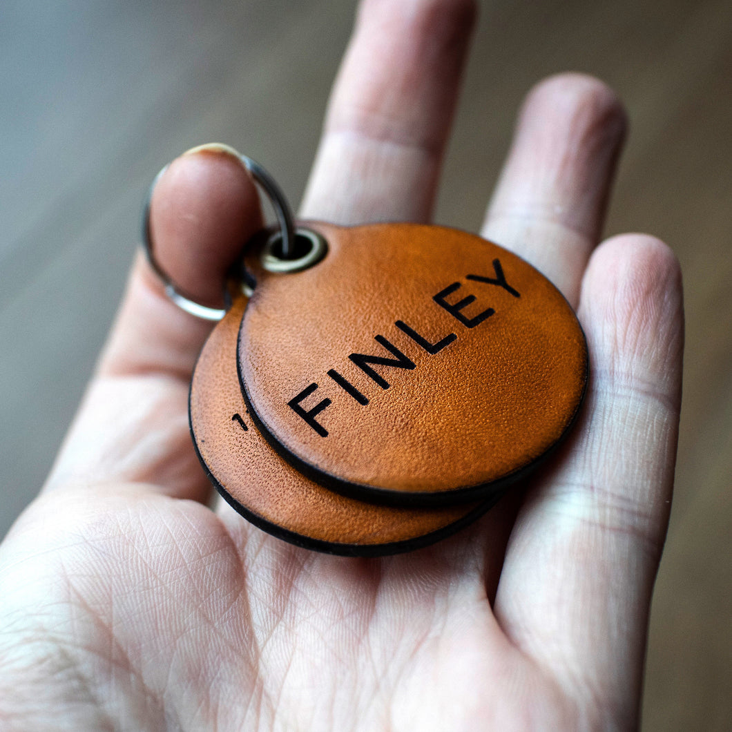 Mustard yellow - double personalised leather dog tag