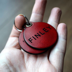 Berry red - double personalised leather dog tag