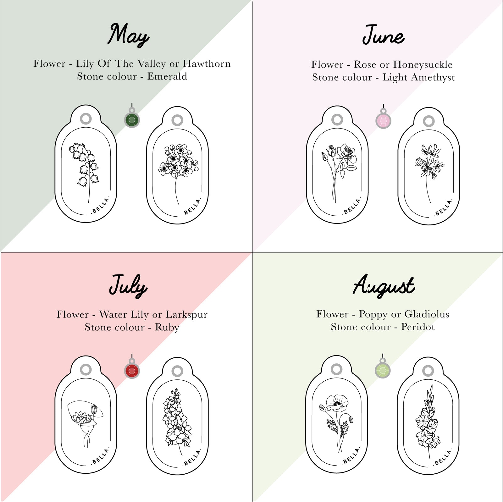 Birth Flower With Birth Stone - Double Saddle Tan Leather ID Tag