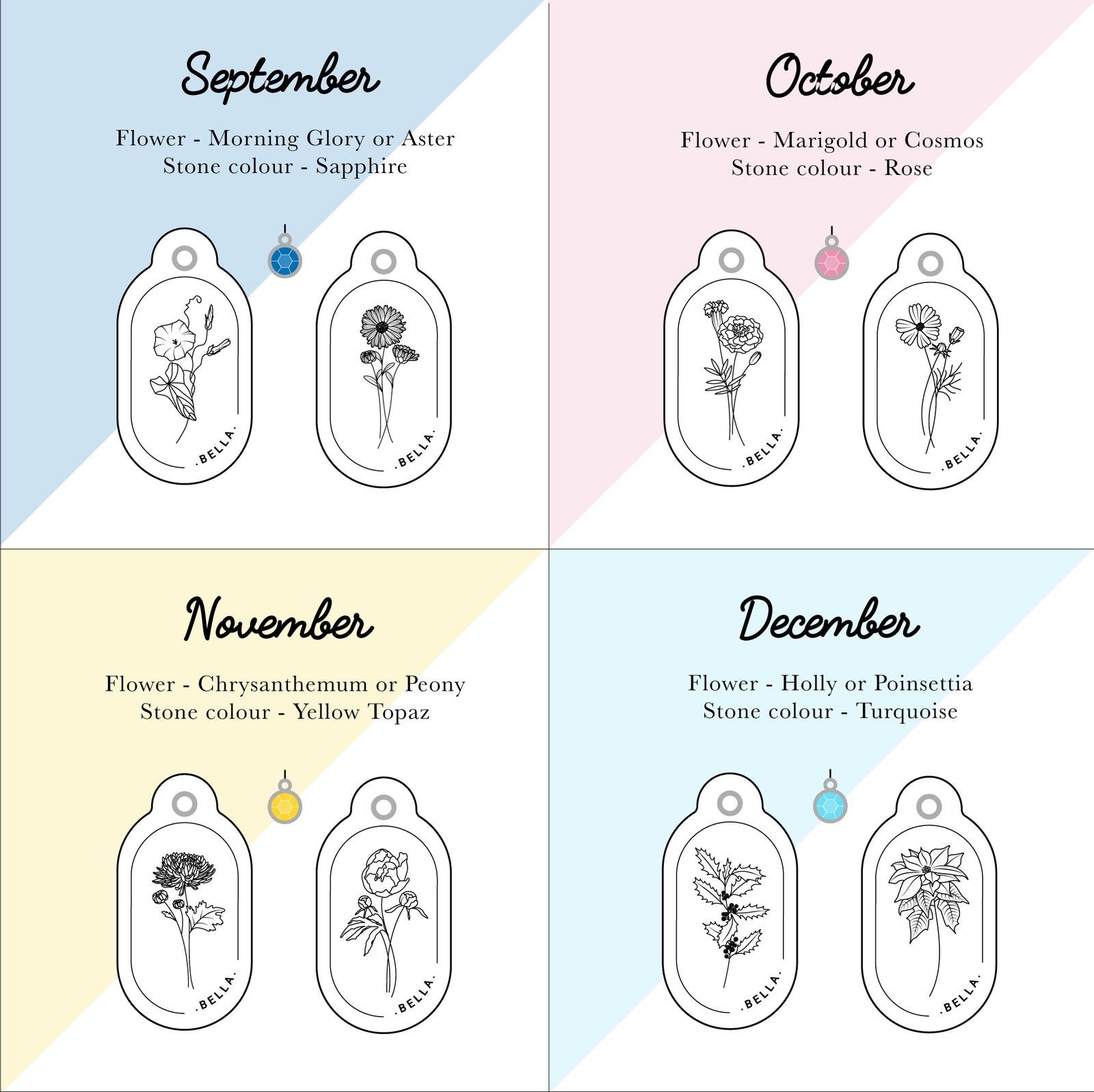 Birth Flower With Birth Stone - Double Saddle Tan Leather ID Tag