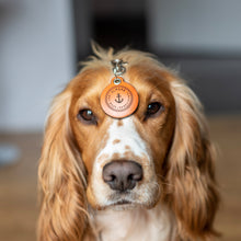 Load image into Gallery viewer, Nautical themed &quot;wet nose, sandy paws&quot; - saddle tan leather - double personalised dog tag