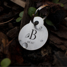 Load image into Gallery viewer, Miniature floral letter with name - chunky stainless steel dog tag