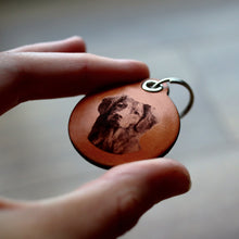 Load image into Gallery viewer, Engraved pet picture on leather keychain
