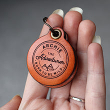 Load image into Gallery viewer, Vintage adventure themed - saddle tan leather - double personalised dog tag